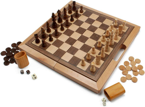 3-in-1 Wooden Folding Chess Checker Backgammon Board Game Set V395368