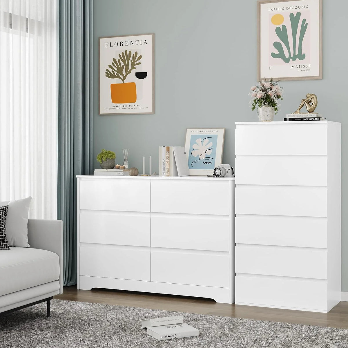 White 6 Drawer Double Dresser U48470
