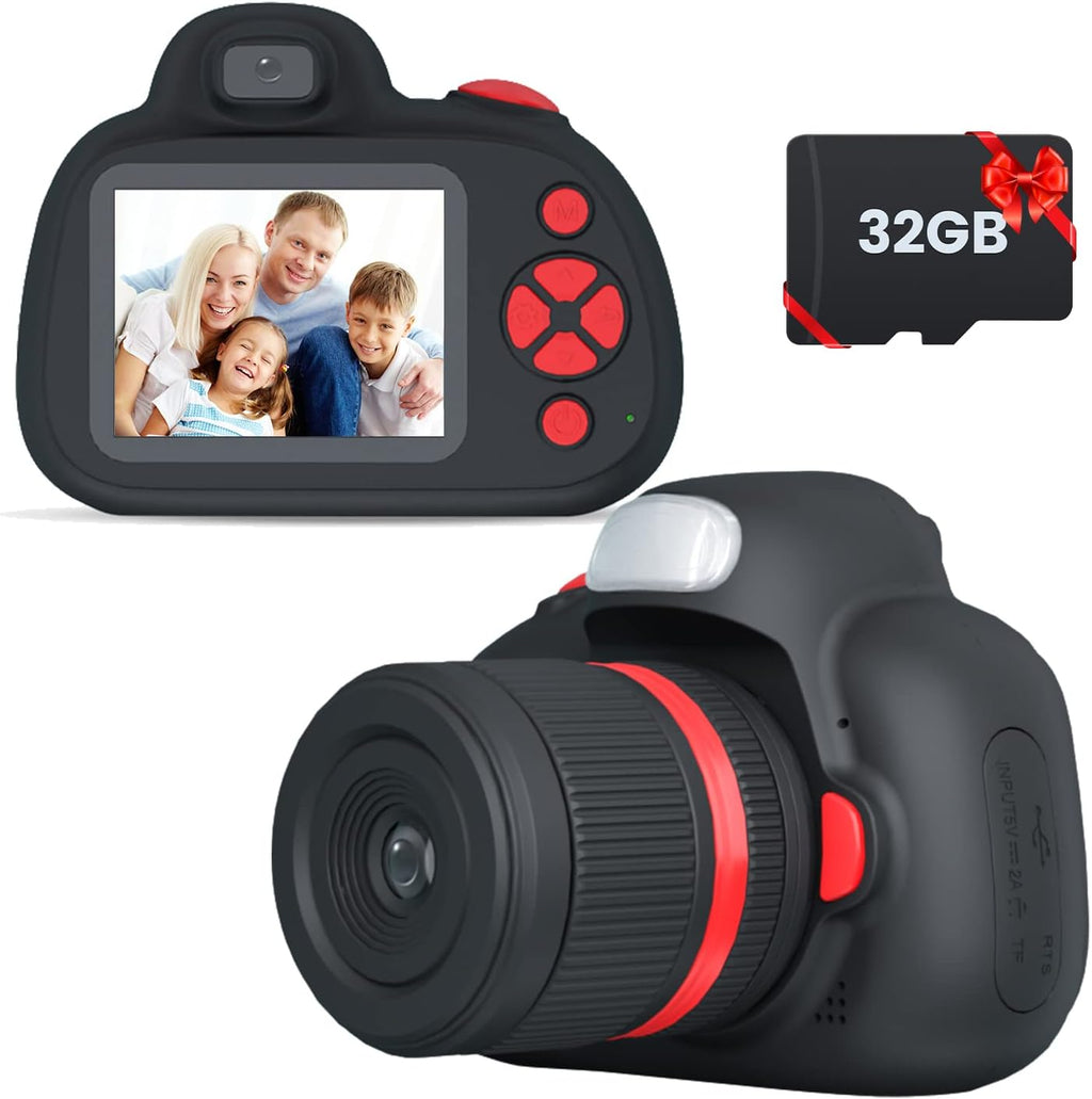 Kids Digital Camera 2.4 inch IPS Screen with Flash 32G SD Card Black T73050
