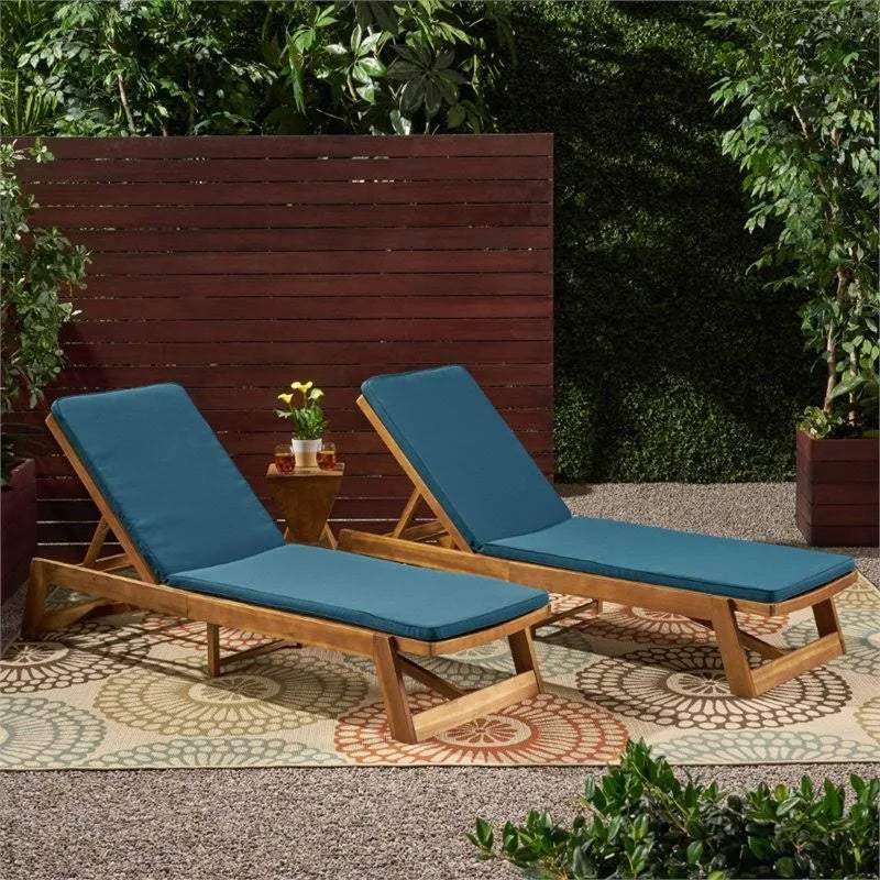Teak and Blue Acacia Wood Chaise Lounge Set of 2 M6512