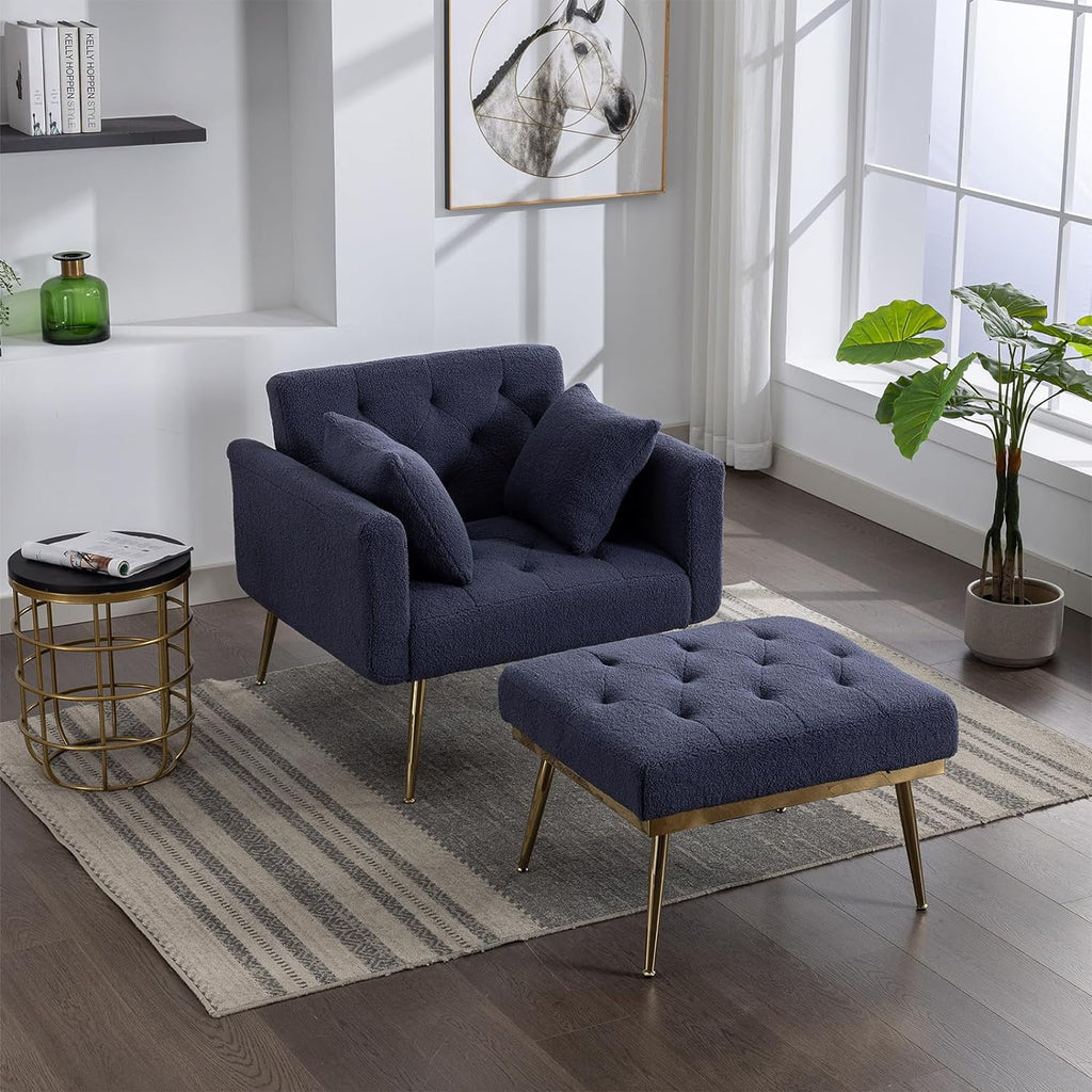 Blue Tufted Chaise Lounge Chair with Ottoman B80558