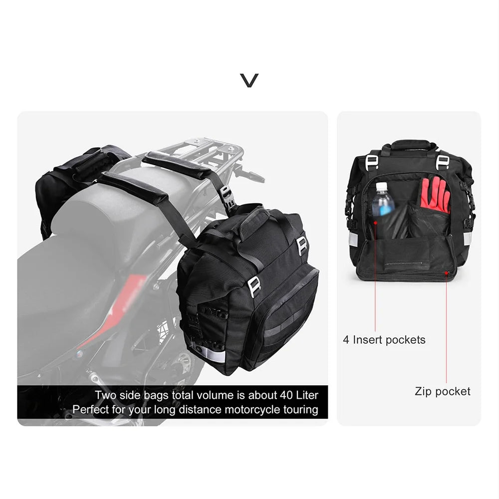 Polyester Motorcycle Side Saddle Bag 20L with Removable Waterproof Inner Bag X4019