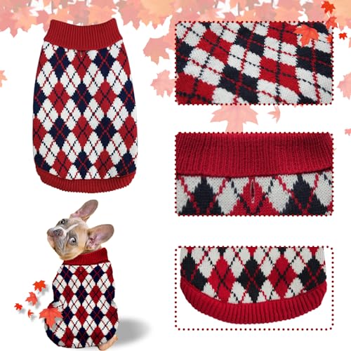 Red Argyle Knit Dog Sweater A4861