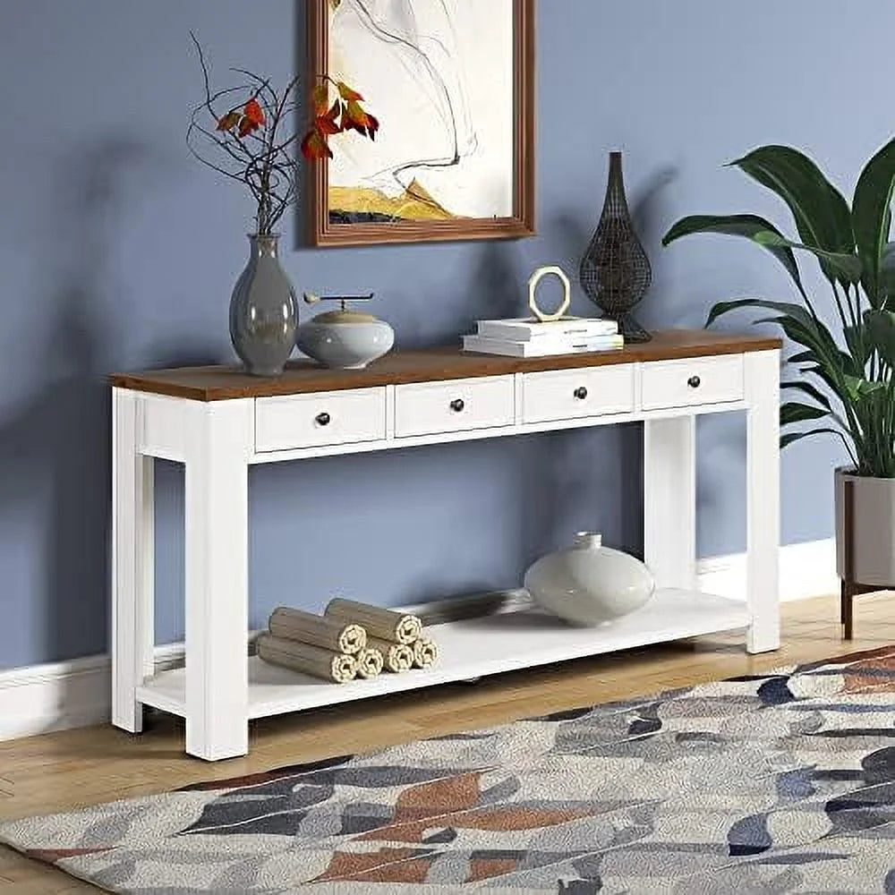White Console Table with 4 Drawers and Shelves S16937