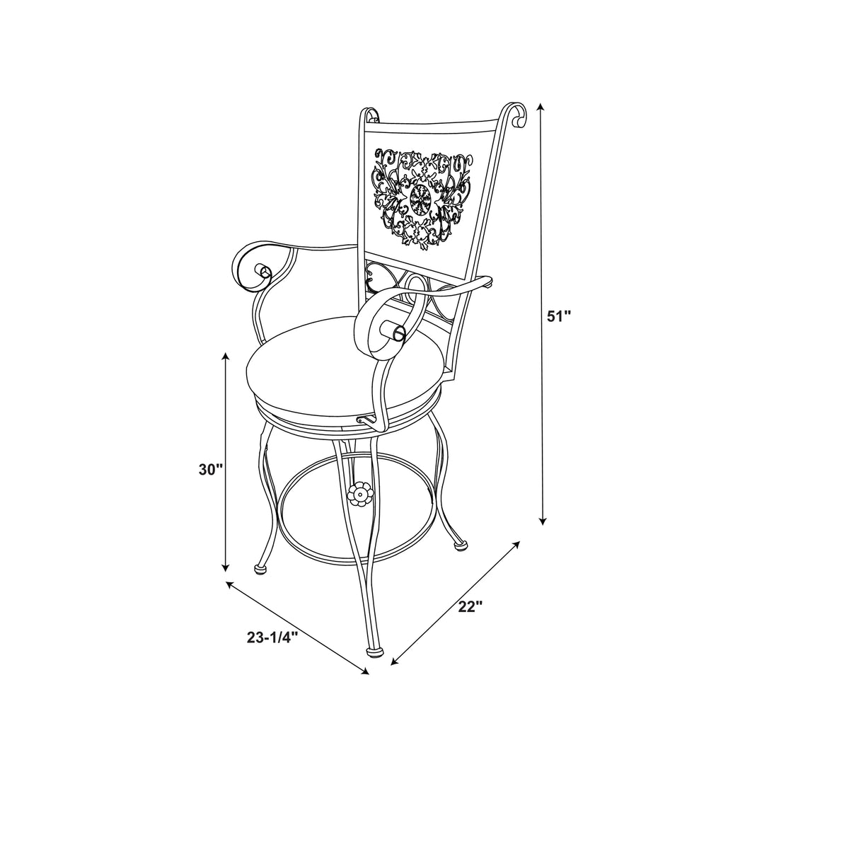 30" Metal Stamped Back Bar Stool with Swivel and Arms, Rich Bronze with Warm Rust Faux Leather S385