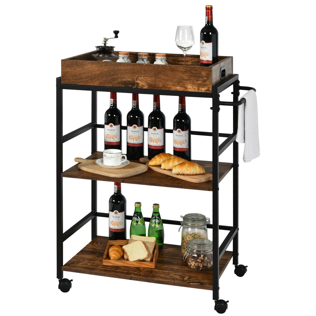 3-Tier Rolling Bar Cart with Removable Tray K1840
