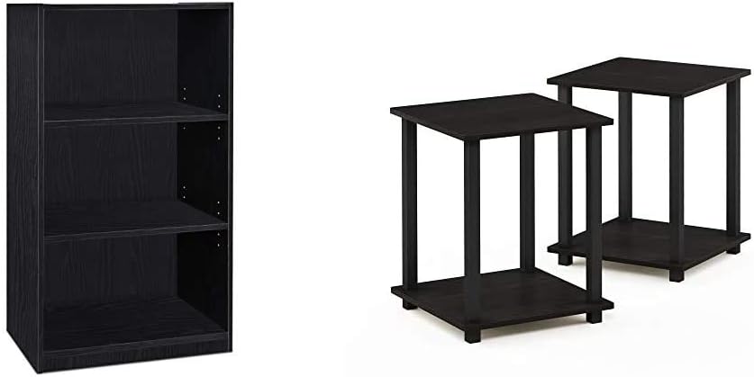 3-Tier Adjustable Shelf Bookcase, Black, End Table, Espresso/Black A19515