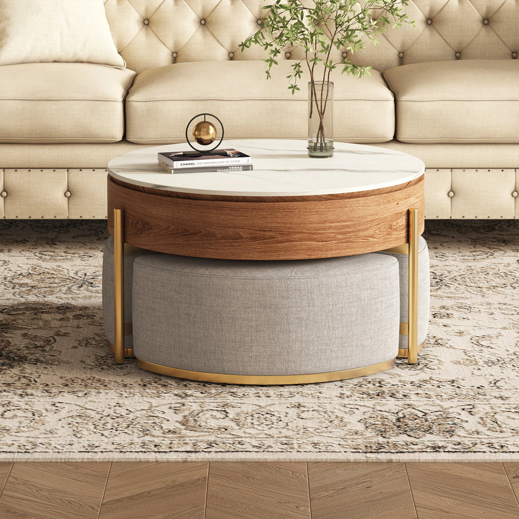 Lift Top Nesting Coffee Table with Storage and 3 Stools Z3965
