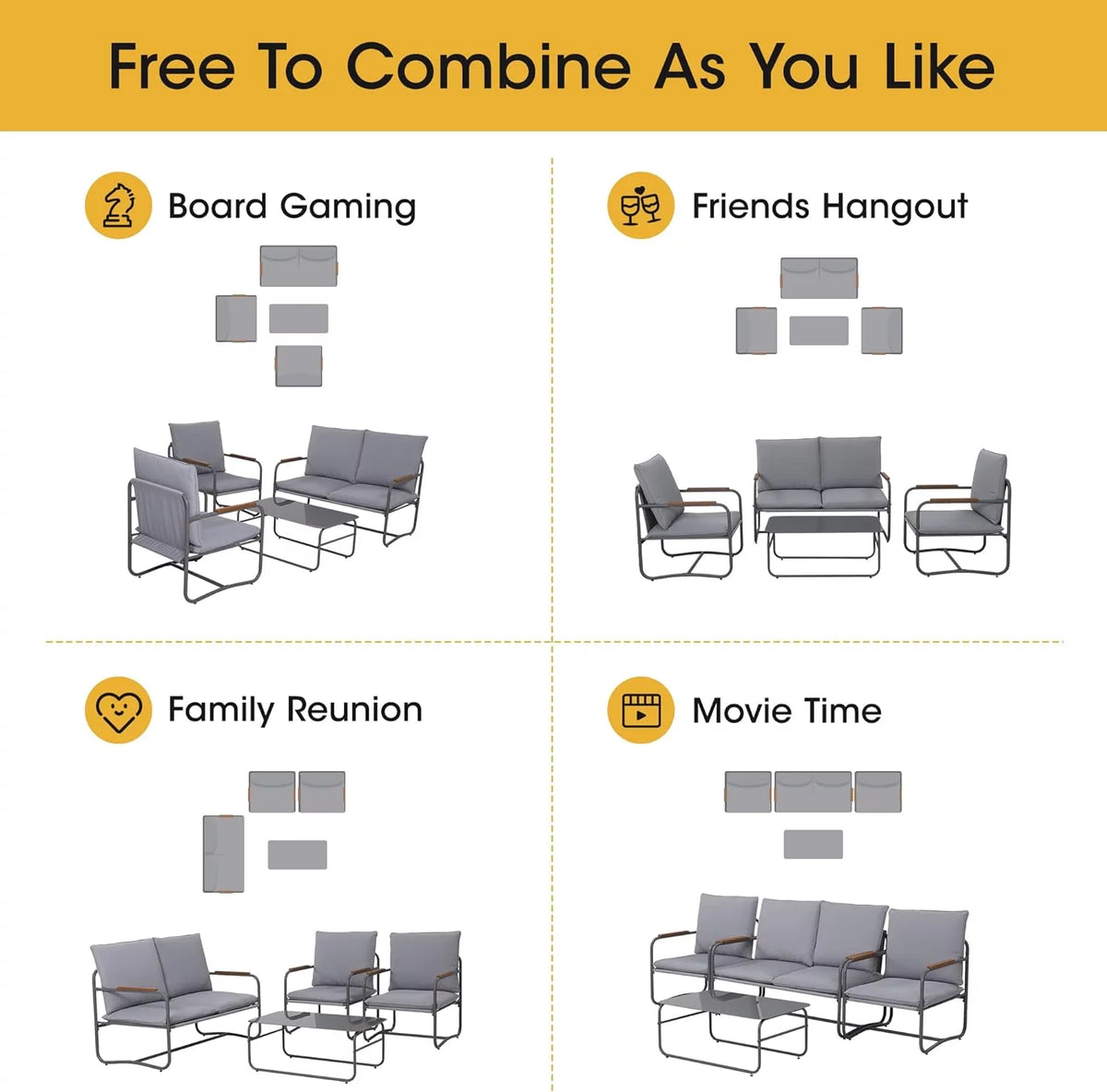 4 Piece Metal Outdoor Conversation Set with Cushions F278