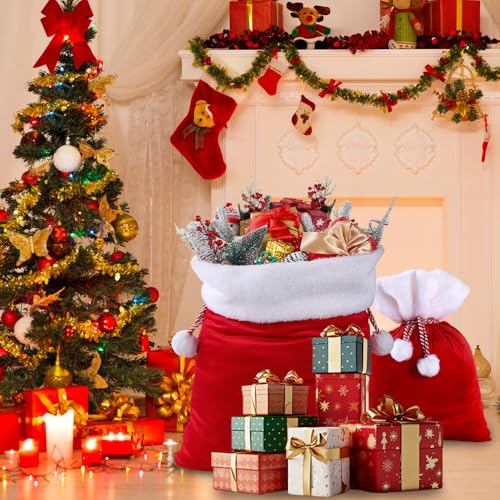 2pcs Christmas Velvet Santa Bags with Drawstring K998120