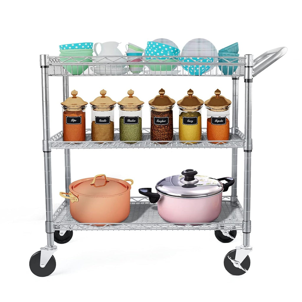 3 Tier Rolling Utility Cart with Wire Shelving M6619