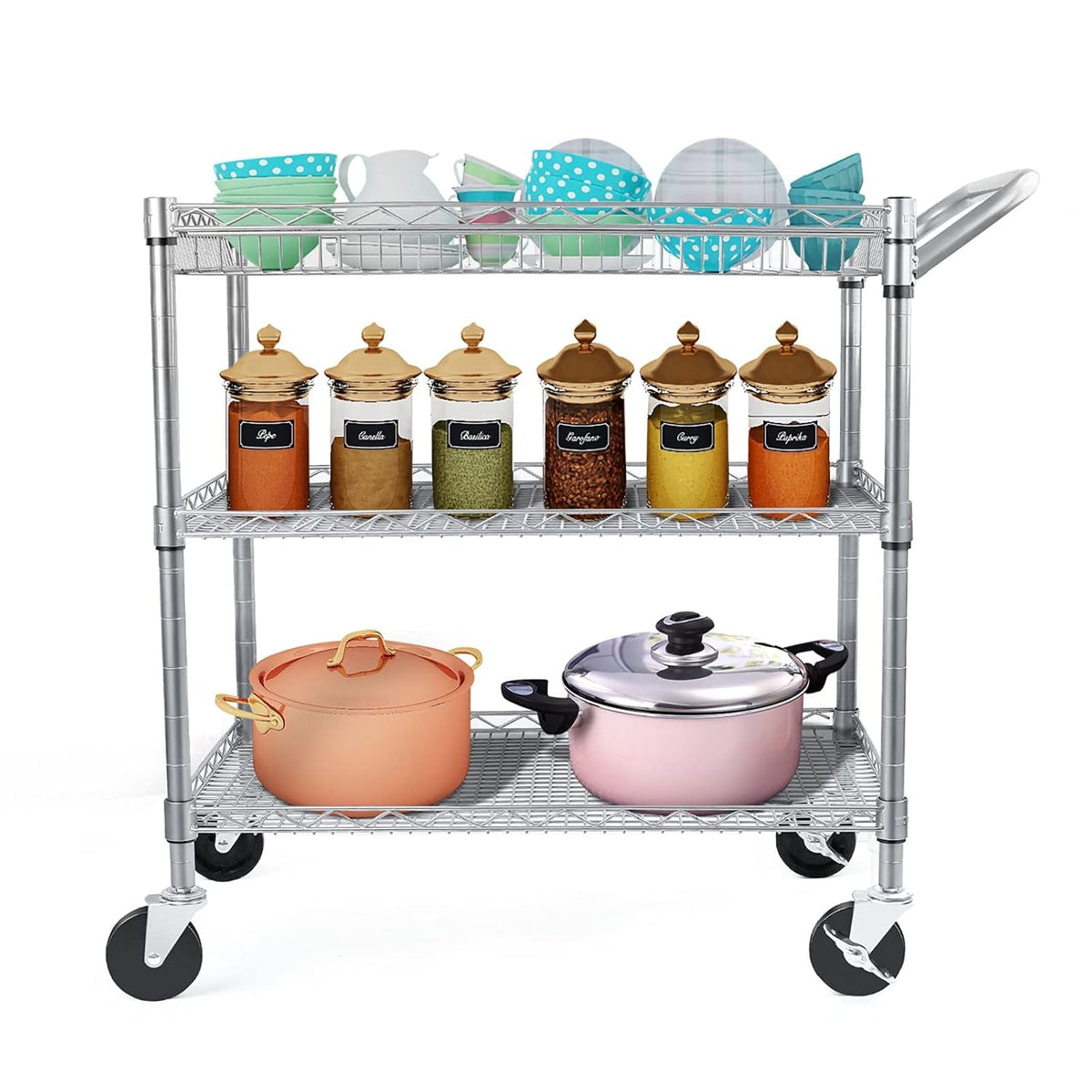 3 Tier Rolling Utility Cart with Wire Shelving M6619