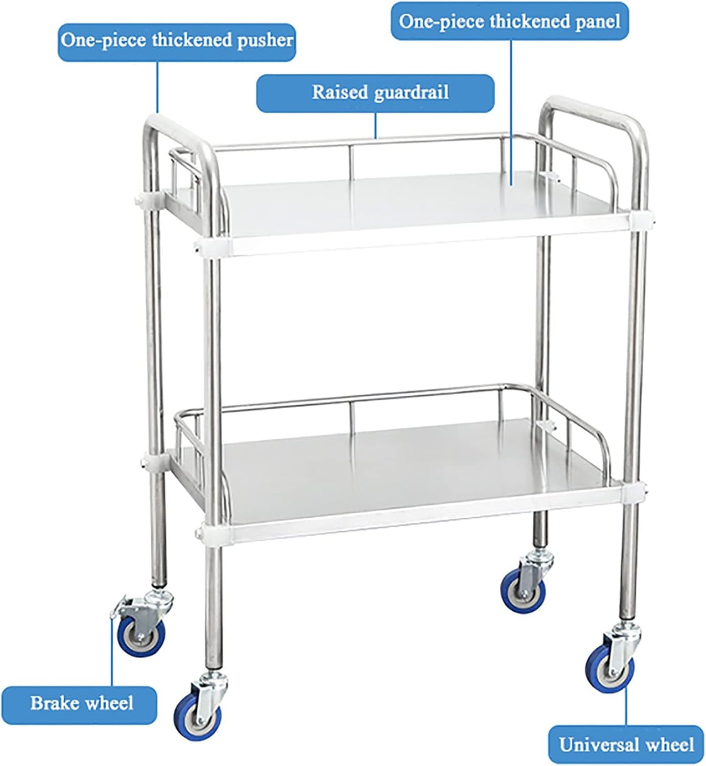 2 Layers Stainless Steel Utility Cart with Silent Locking Wheels G361