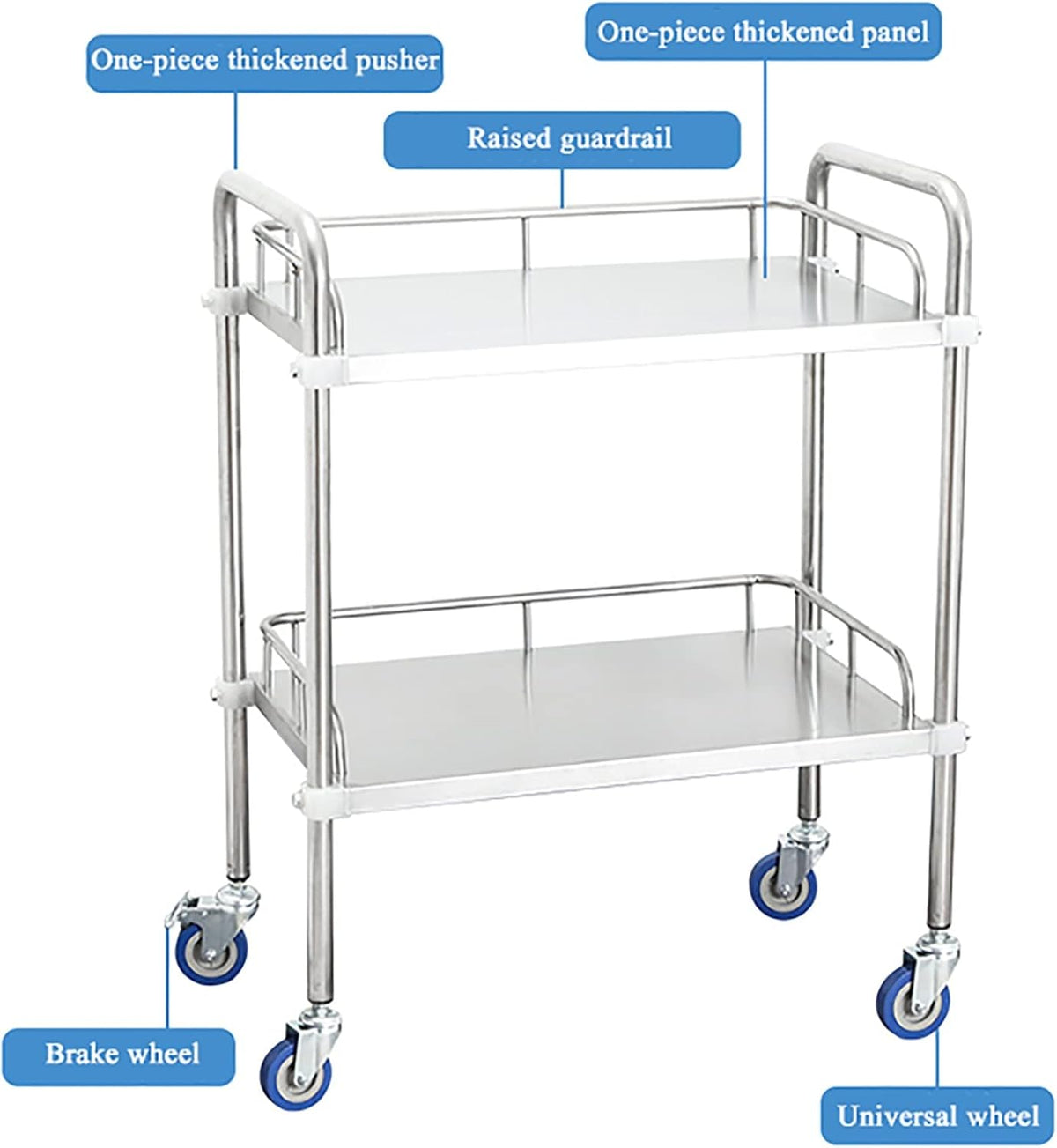 2 Layers Stainless Steel Utility Cart with Silent Locking Wheels G361