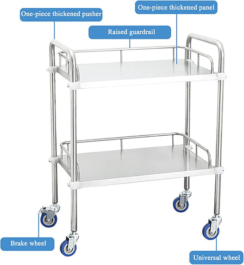 2 Layers Stainless Steel Utility Cart with Silent Locking Wheels G361