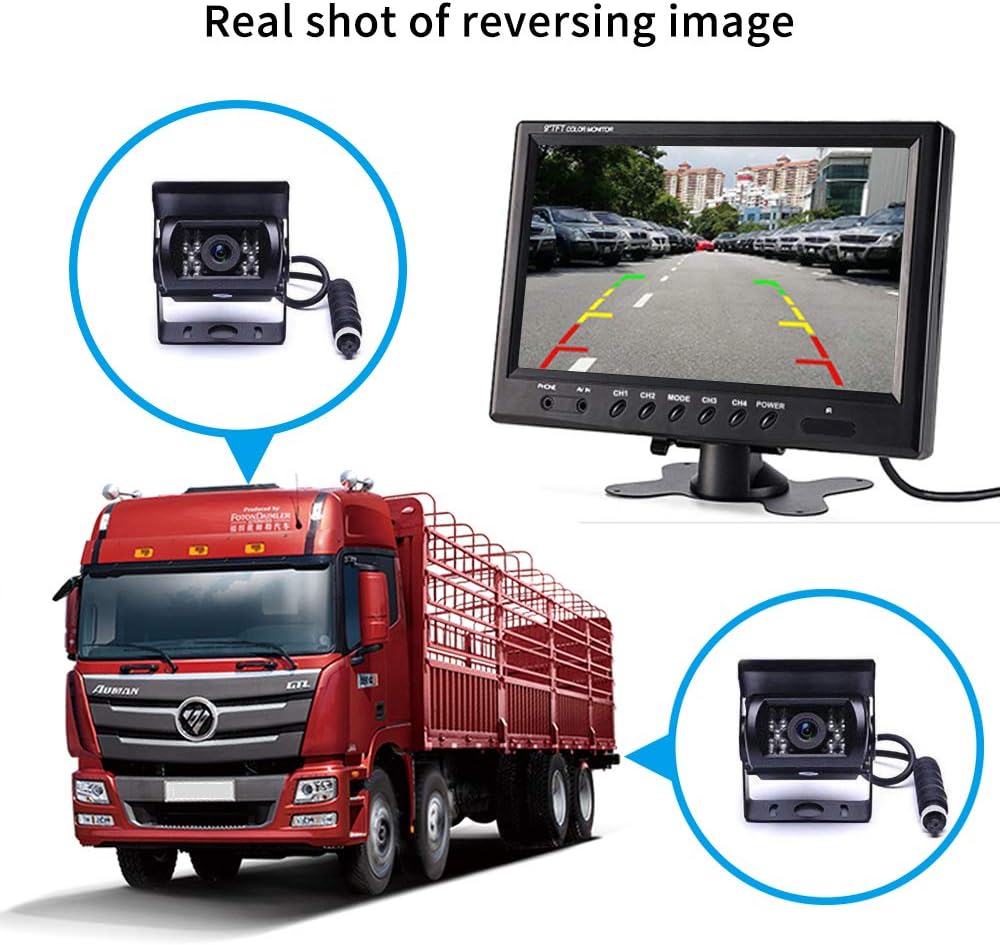 9'' Quad Split Screen HD Rear Backup Camera Monitor System, Waterproof IR Night Vision Backup Camera S3162