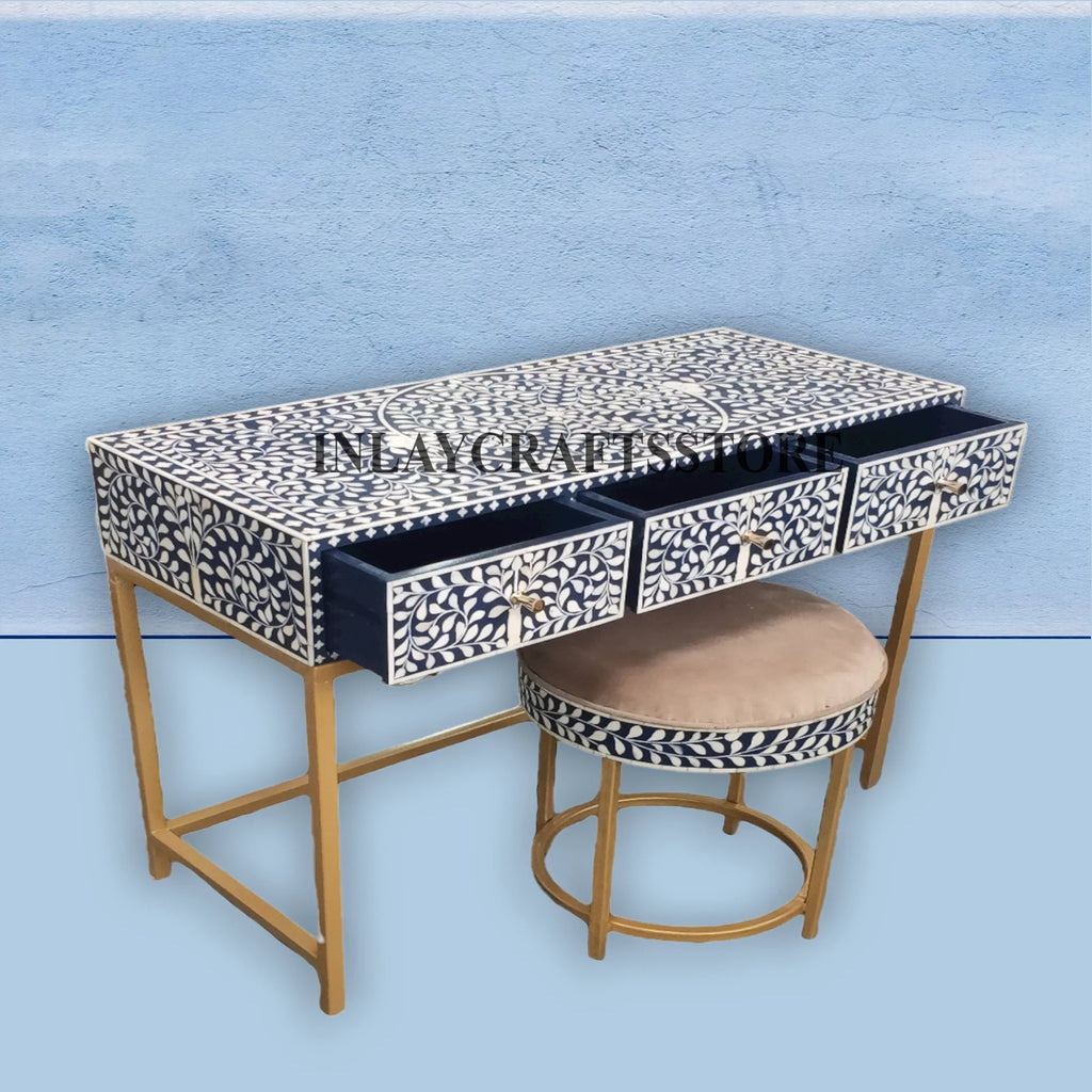 Bone Inlay 3 Drawers Console and Stool Indigo Blue M725