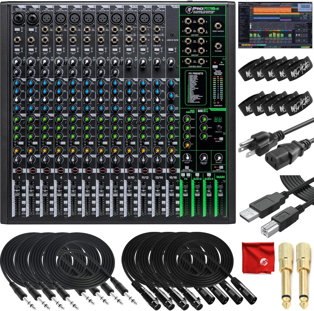 16-Channel Unpowered Mixer with TRS Cable, XLR Cable, Adapter and Microfiber Cloth L720