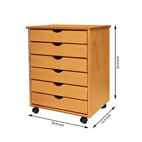 White Solid Wood 6 Drawer Roll Cart R6135