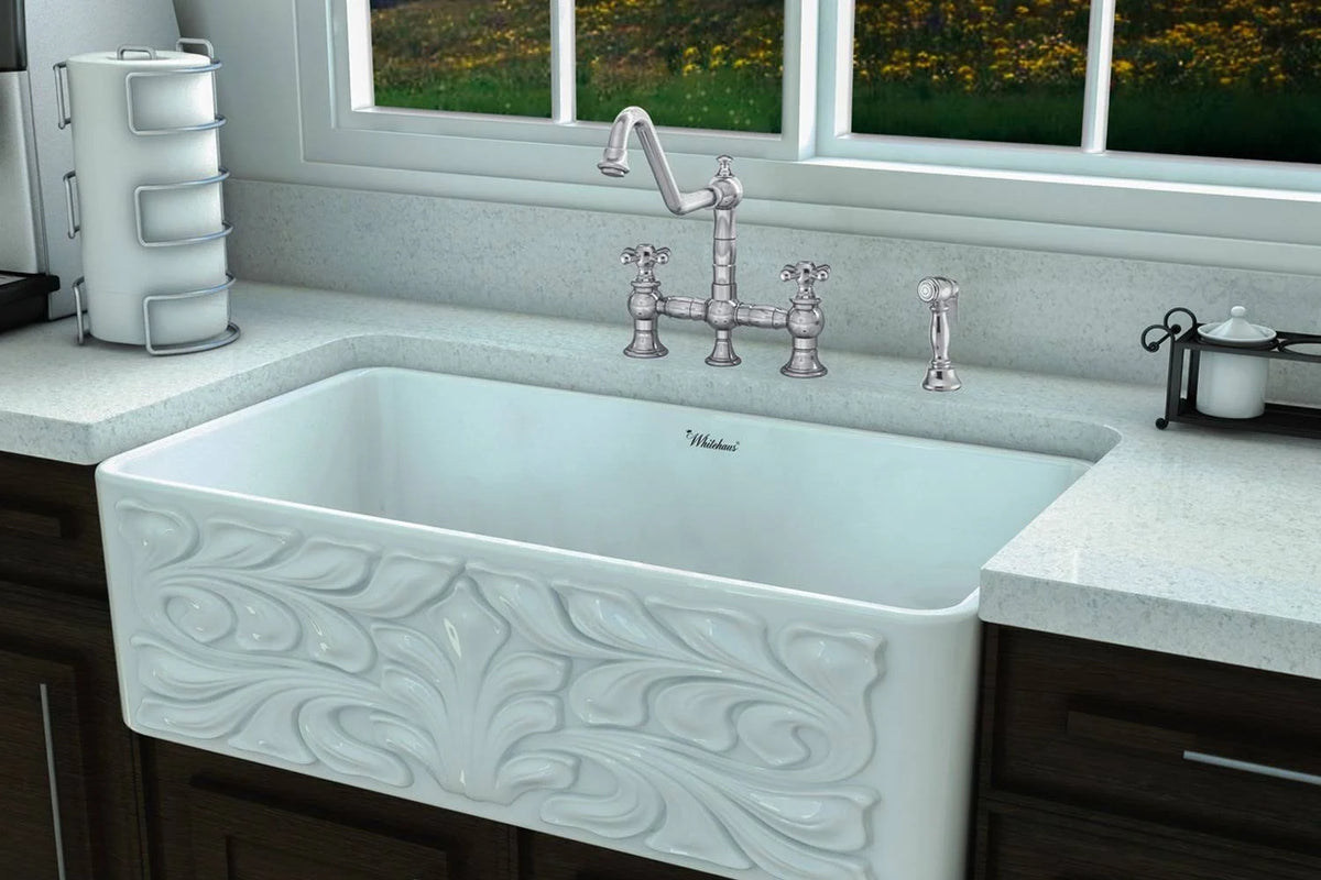 Oil Rubbed Bronze Bridge Faucet with Cross Handles and Side Spray W317