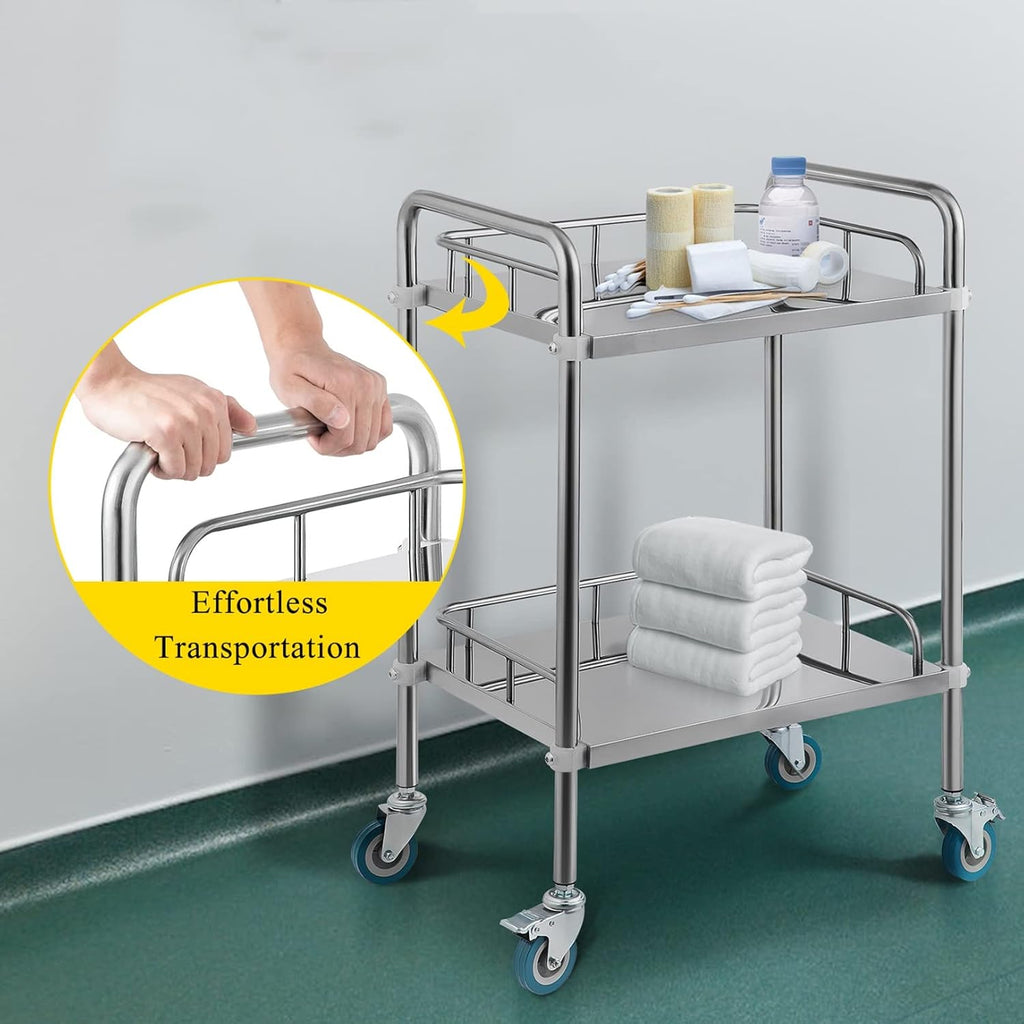 2 Layers Stainless Steel Utility Cart with Silent Locking Wheels G361