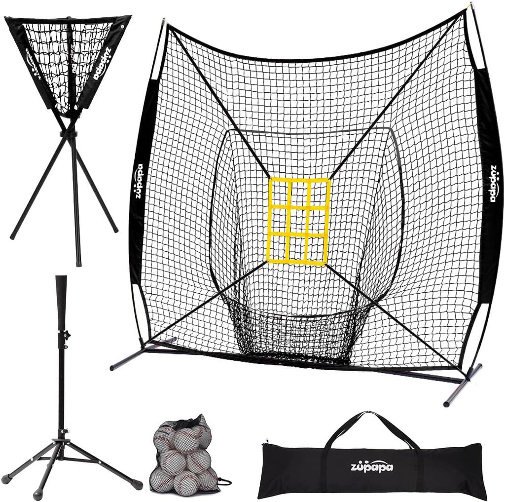 7 X 7 Feet Baseball Softball Practice Net Set with Tee Caddy 12 Pack Baseballs V9292