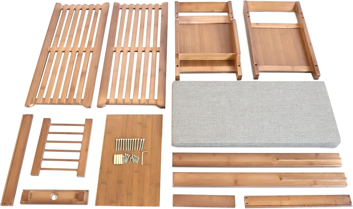 2 Tier Bamboo Shoe Bench with Seat Cushion X65362