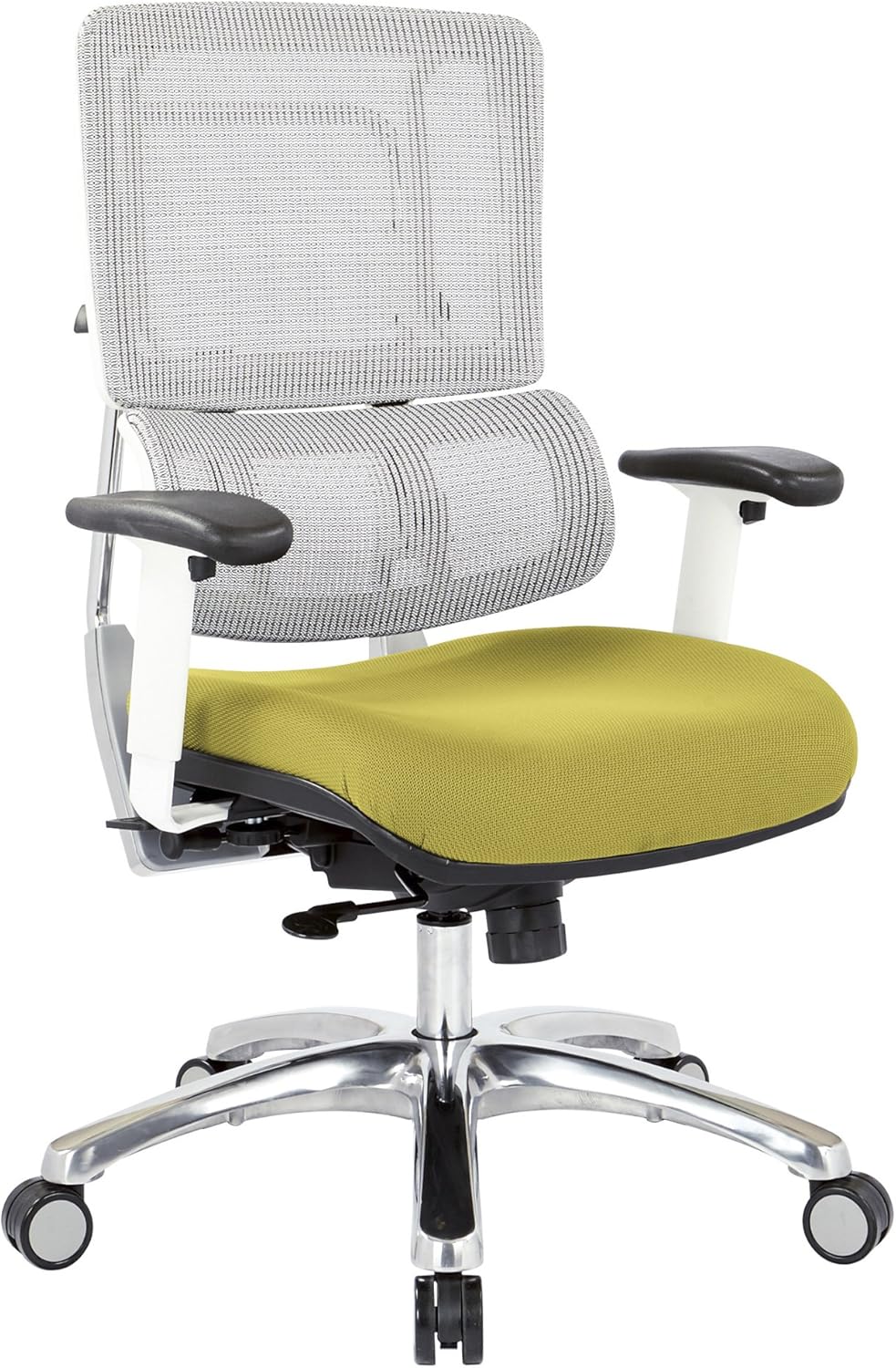 White Vertical Mesh Back and Padded Steel Mesh Seat Managers Chair with Adjustable Arms W786