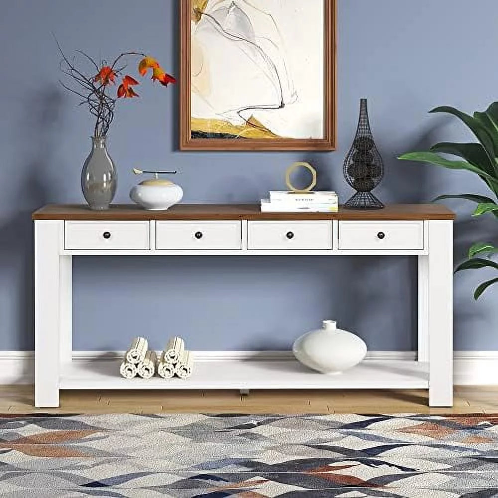 White Console Table with 4 Drawers and Shelves S16937