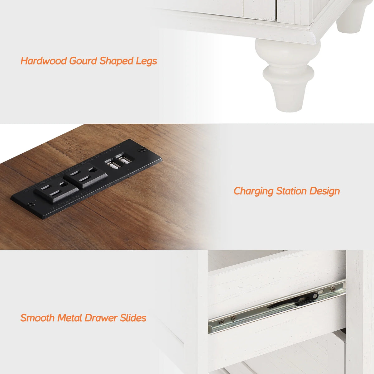 White and Oak 2 Drawer Nightstand with Open Shelf D222