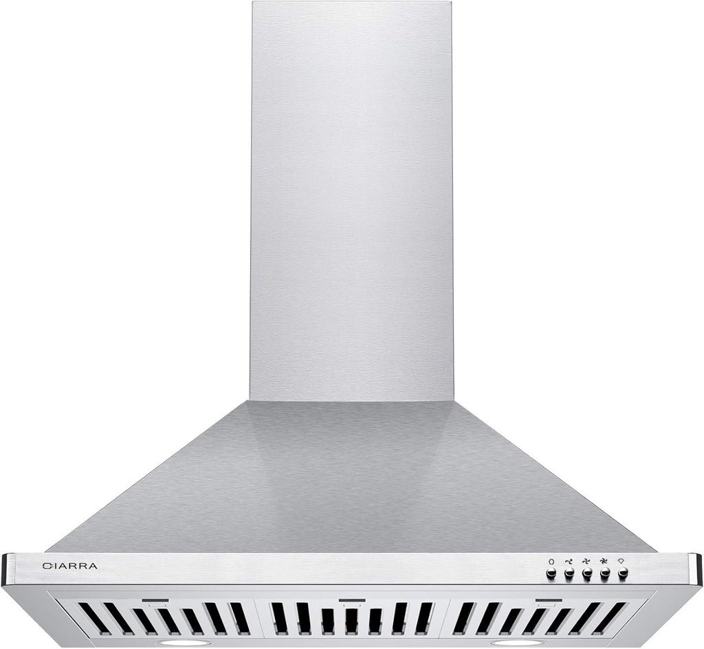 30 inch 450 CFM Chimney-Style Wall Mount Range Hood with Stainless Steel Baffle Filters A236628