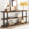 3-Tier Rustic Brown Console Table Shelving Unit Y59046