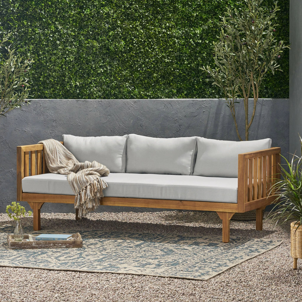 Acacia Wood 3-seat Daybed with Green Cushion U149004