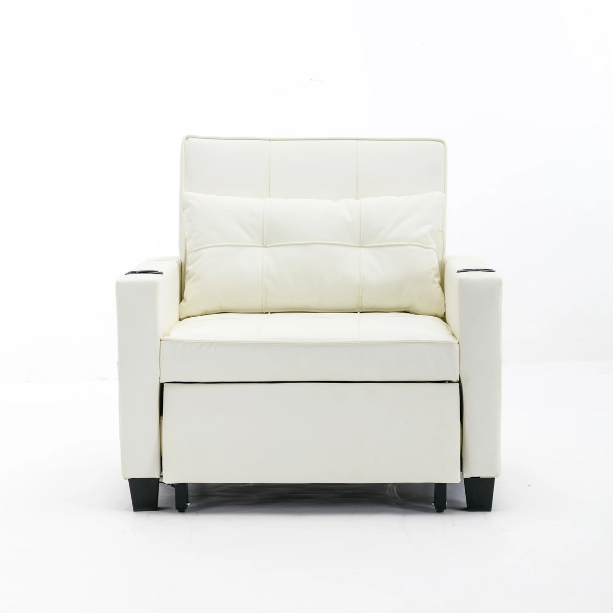 White Leather 3-In-1 Convertible Sleeper Chair Bed with USB Ports U163