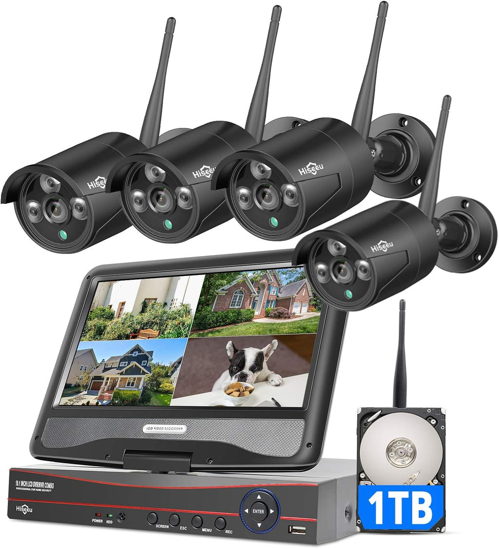 8CH 2K Wireless Security Camera System with 10.1 Monitor, 4pcs 3MP Cameras, 1TB HDD S27955