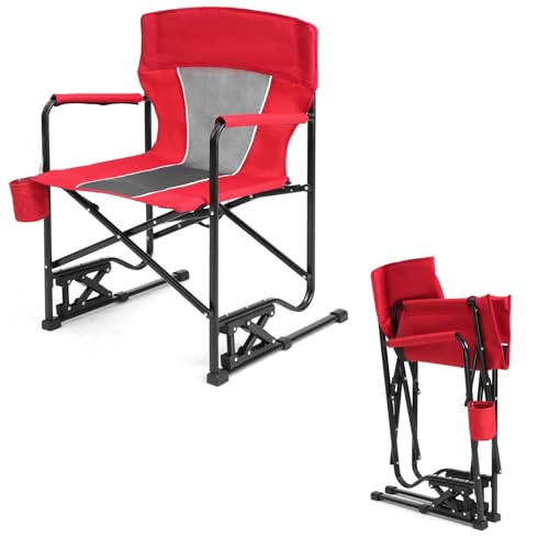 Portable Folding Rocking Camping Chair with Drink Holder, 250 lbs Capacity (Blue) L820124