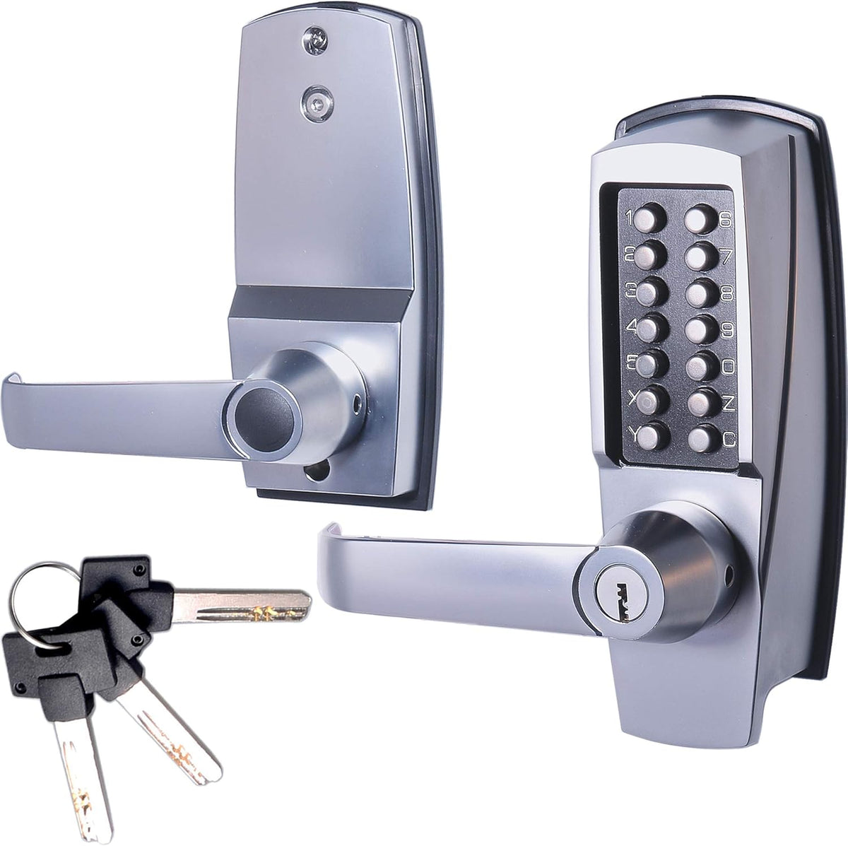 Mechanical Push Button Lever Lock, 60mm Backset, 13 Digit Keypad, Satin Chrome G61694