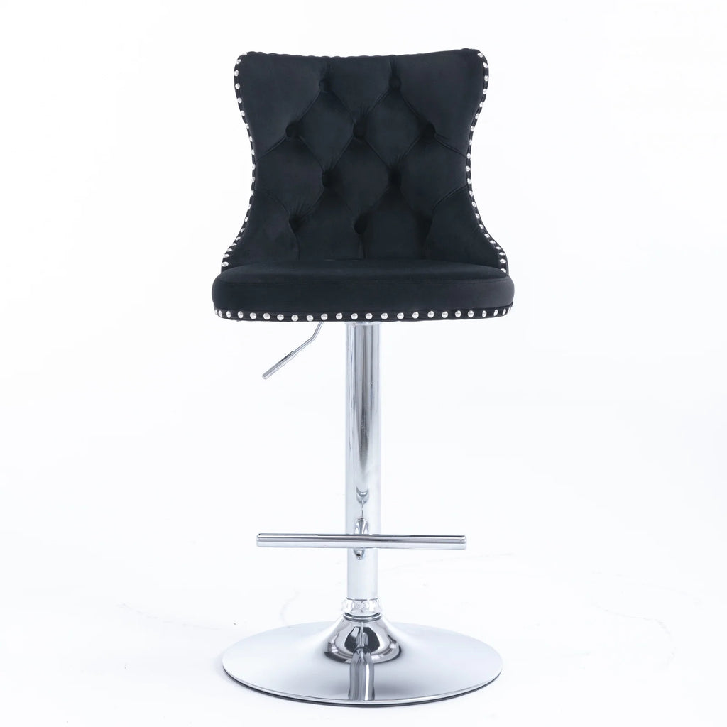 Swivel Velvet Barstools with Backs, Set of 2, Black K490269