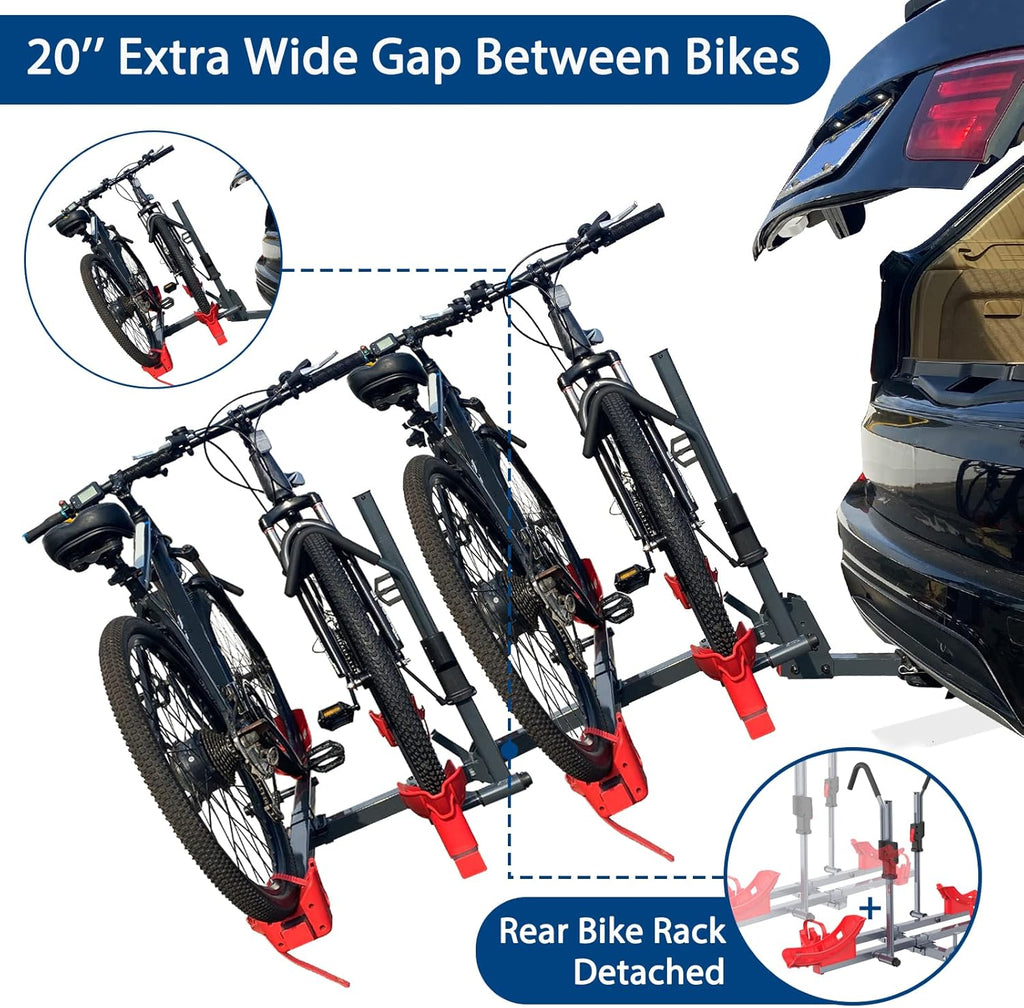 2'' Hitch Bike Rack 4 Pack, 4-Bike eBike Carrier, 132 lbs Capacity I84425