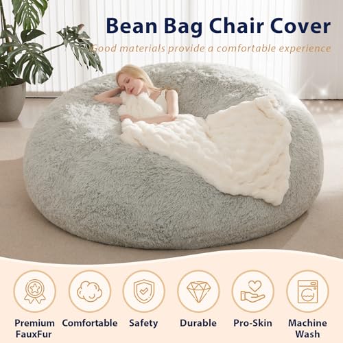 Waterproof Faux Fur 5FT Round Bean Bag Chair Cover with Pocket I303833