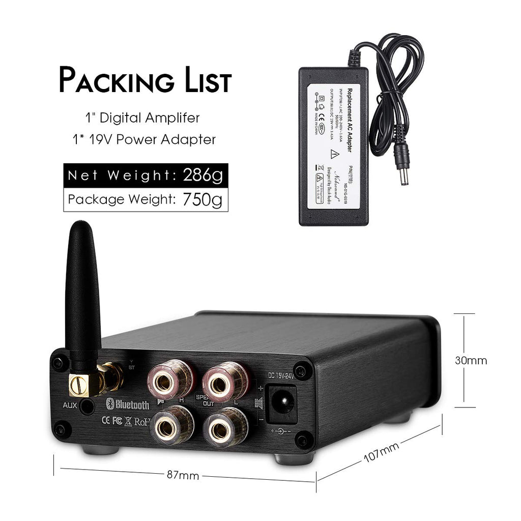 2 Channel Bluetooth 5.0 Power Amplifier 100W Class D Stereo Mini Amp Wireless Receiver Pack of 2 X90029
