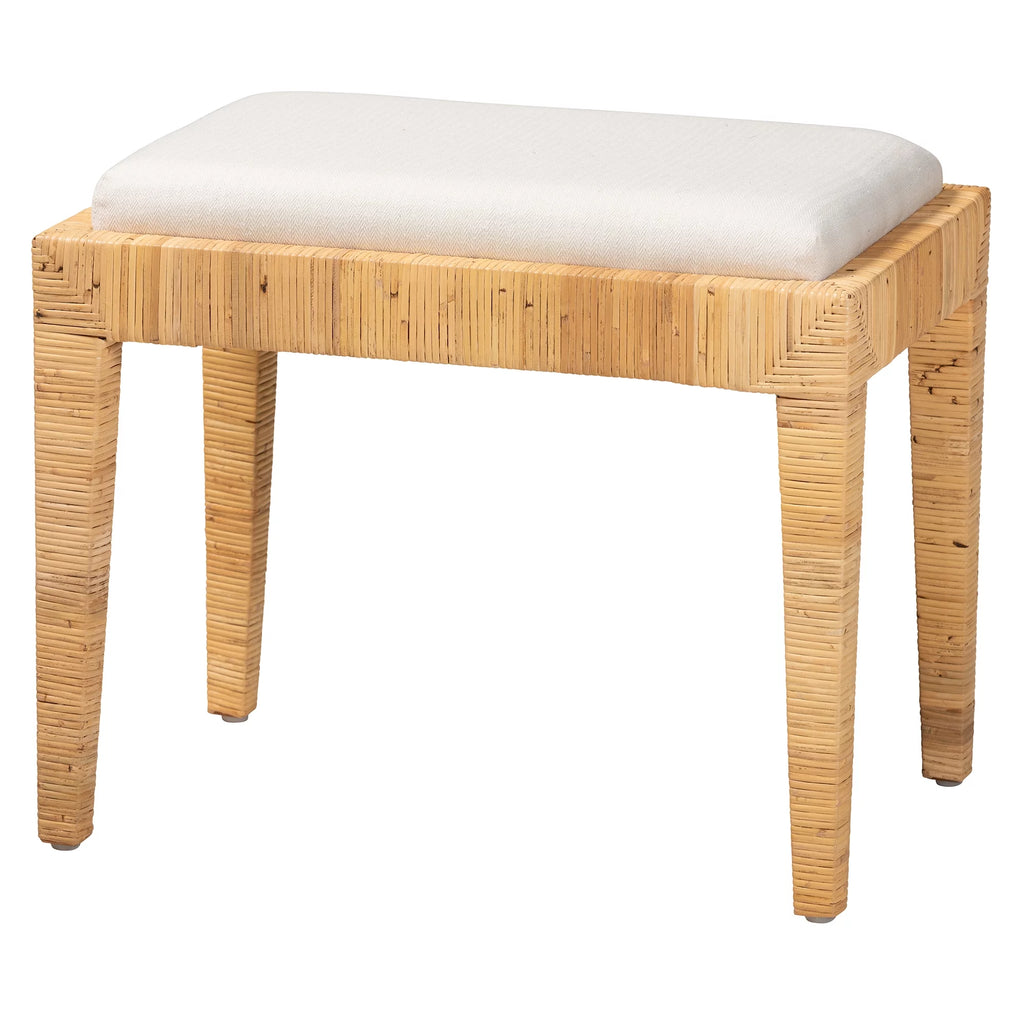 Natural Brown Rattan and Mahogany Wood Ottoman S6204