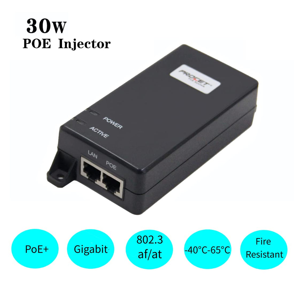 30W PoE+ Injector Adapter, 10/100/1000Mbps Shielded RJ-45 K12163