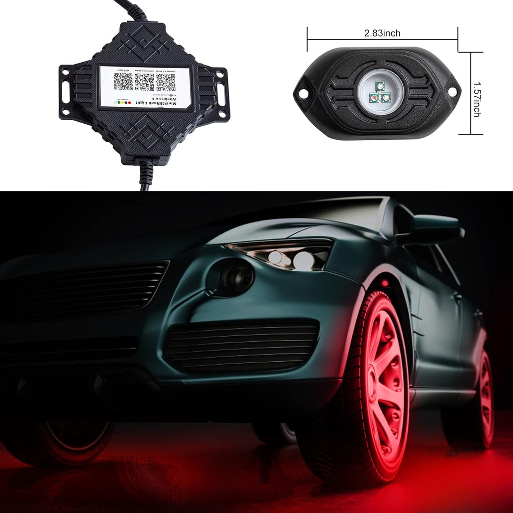 RGB LED Rock Lights 4 Pods Car Neon Underglow Kit Wheel Well Light Multicolor Waterproof Pack of 2 E2220