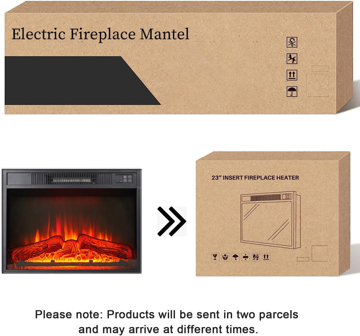 44 Inch Electric Fireplace with Mantel, Freestanding LED Flame Heater with Remote Control Y99853