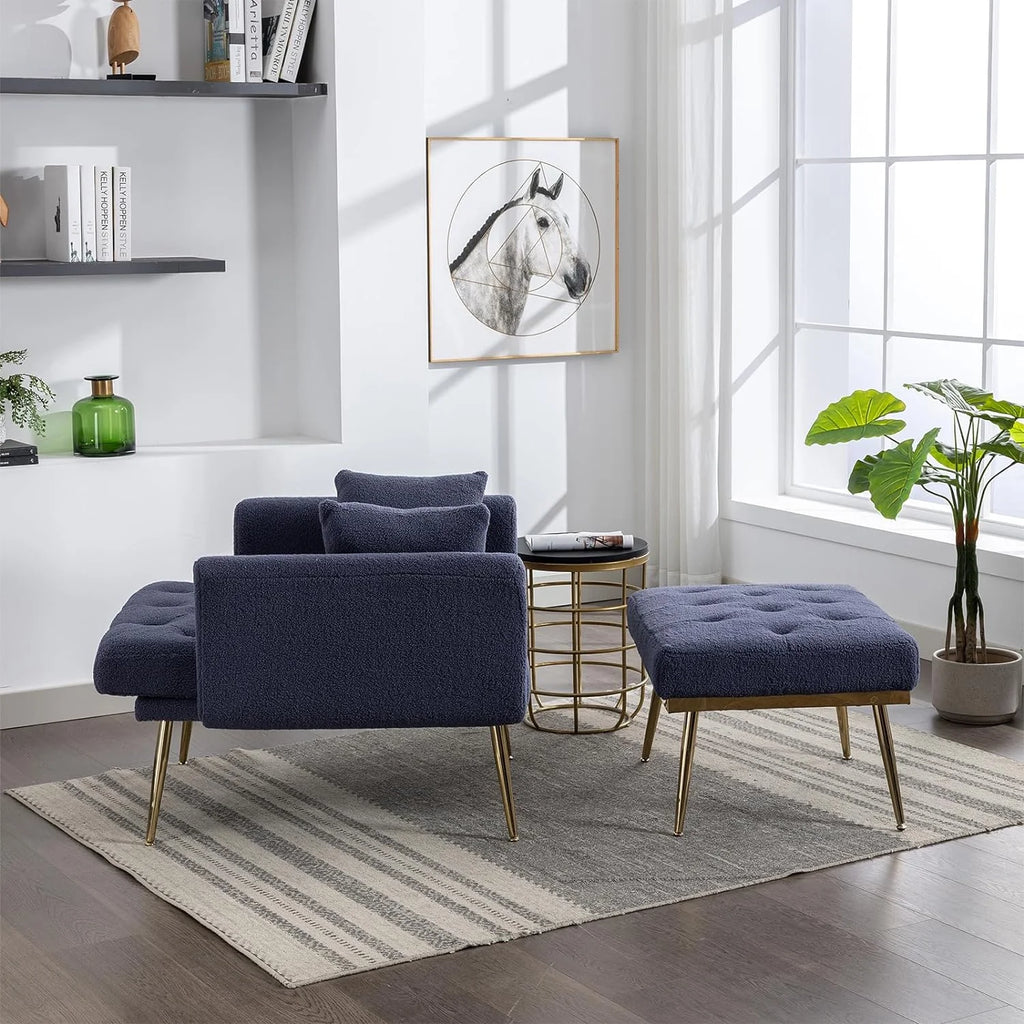 Blue Tufted Chaise Lounge Chair with Ottoman B80558
