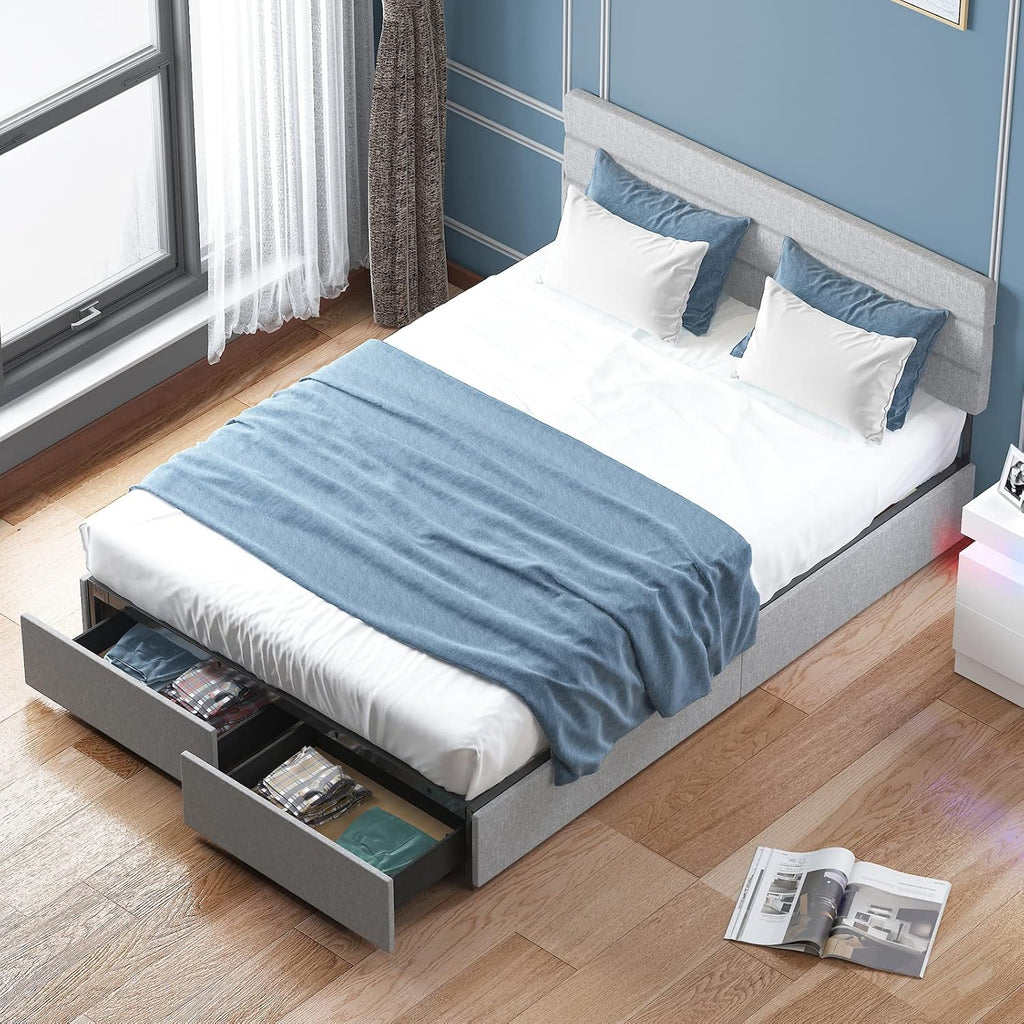 Light Grey King Size Bed Frame with 2 Storage Drawers K452