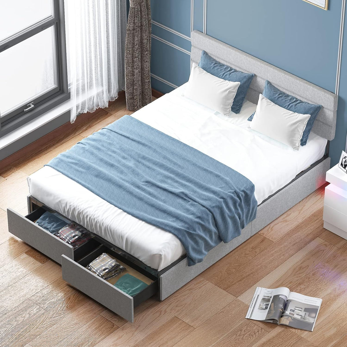 Light Grey King Size Bed Frame with 2 Storage Drawers K452