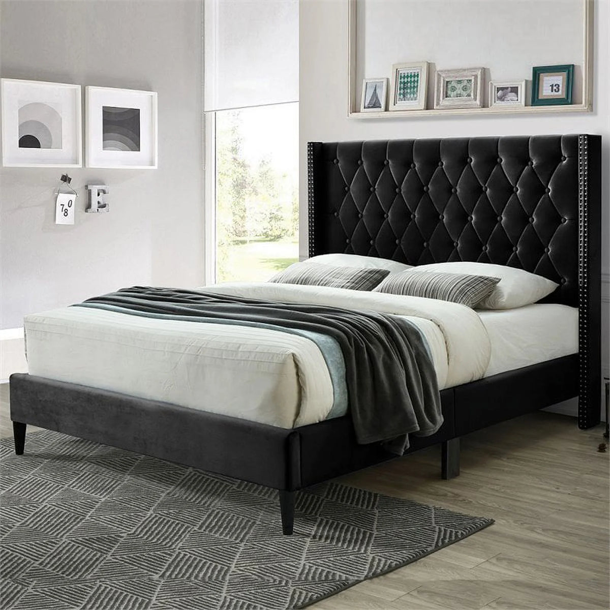 Tufted Full Bed Dresser with Lock & Nightstand 3-Piece Set Y5668