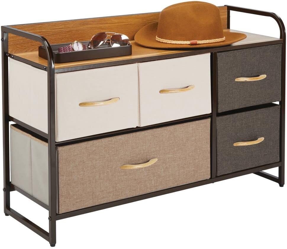 5 Removable Fabric Drawers Coffee Espresso Brown Storage Dresser L633
